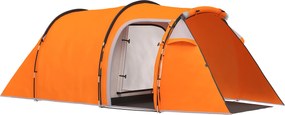 Outsunny Namiot tunelowy dla 2-3 osób, namiot kempingowy z przedsionkiem, haczyk na lampę, 2000 mm słupa wody, Pomarańczowy | Aosom PL
