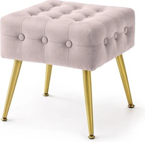 Pufa tapicerowana welurowa pikowana 40 cm QUADRA Pudrowy Róż