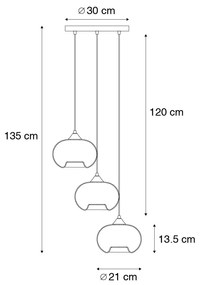 Lampa wisząca Art Deco czarna 3-punktowa z przydymionym szkłem - Busa ArtDeco Oswietlenie wewnetrzne