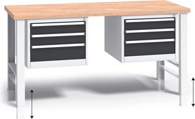 Stół warsztatowy z regulacją wysokości G3, 1700 x 685 x 840-1050 mm, 2x 3 szufladowy kontener, grafitowy