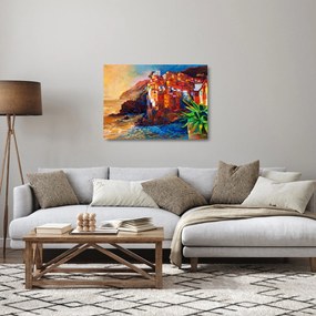 Obraz na szkle - Wieś na wybrzeżu Cinque Terre, Włoska Riviera, nowoczesny impresionism (70x50 cm)