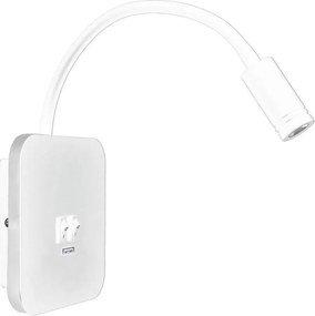 Giętna lampka ścienna LED z portem USB BASE LED/8W + LED/2W/230V biała