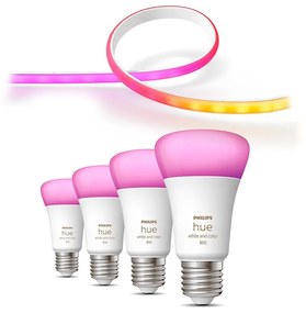 ZESTAW-LED RGB Ściemnialna taśma Philips Hue 2m 20W/230V + 4xLED Żarówka E27/6,5W