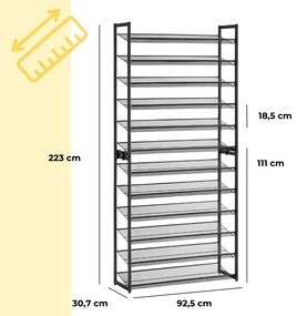 Jurhan Półka na buty IDA, 12 półek, 92,5x31x223cm, czarna