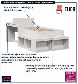 Białe drewniane łóżko z półkami P9-D65