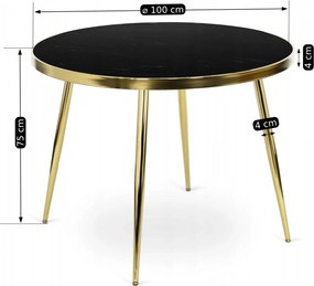 Szklany stół w stylu glamour Tinga 100 cm, czarny marmur/złoty