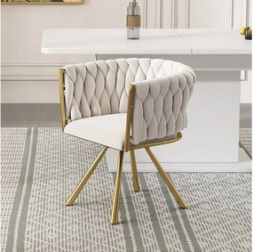 Krzesło do jadalni - 59 x 54 x 72 cm - luksusowe krzesło obrotowe - aksamit - beż + złoto