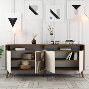Kremowa niska komoda w dekorze orzecha 180x79 cm Milan – Kalune Design