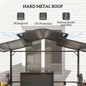 Outsunny Wodoodporny Pawilon Grillowy 250 x 160 x 250 cm z Podwójnym Dachem i Bocznymi Półkami w kolorze Czarnym