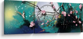 Obraz - Drzewo, grafika (z zegarem) (90x30 cm)