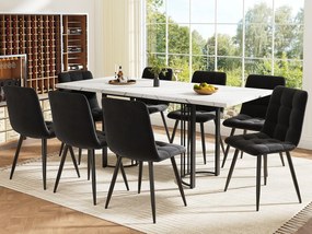 Stół jadalny i 8 krzeseł - blat z MDF, konstrukcja metalowa i poduszki z weluru - Biały i Czarny
