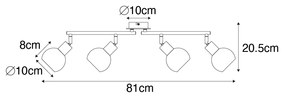 Lampa sufitowa czarna z przydymionym szkłem i drewnem 4-light - Vidro Nowoczesny Oswietlenie wewnetrzne