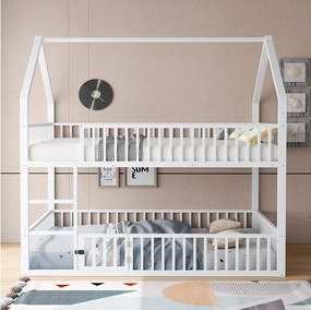 Łóżko piętrowe dziecięce 140x200 cm - ze schodkami i barierkami - białe - bez materaca