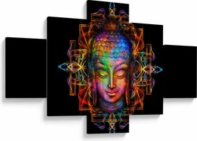 Obraz - Popiersie Buddy w neonowych kolorach (125x70 cm)