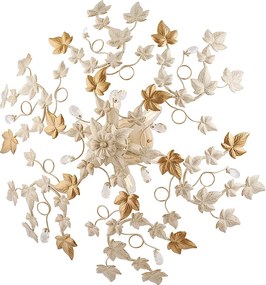 Edera lampa sufitowa z żelaza w kolorze kości słoniowej, dekor stare złoto i kryształki, 6 świateł, Ø80 cm