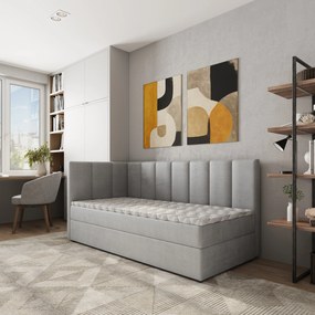 Masseno Łóżko Kontynentalne BEVE z pojemnikiem na pościel - Jasnoszary - PAROS 05 / 100x200 cm / Lewa