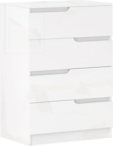 HOMCOM Nowoczesna Komoda, Szafa z 4 szufladami, Płyta wiórowa, Biała, Zabezpieczenie przeciwwypadowe, Podkładki, Biały Połysk