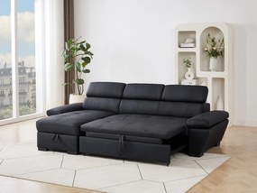 Kanapa rozkładana narożna lewostronna skórzana czarna  JONOVA