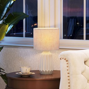 HOMCOM Lampa stołowa, oświetlenie stołowe, lampa nocna z lnianym abażurem, przełącznik kołyskowy, lampa biurkowa, 22 x 22 x 39 cm, beżowy | Aosom PL
