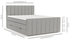 Szare łóżko boxspring ze schowkiem 140x200 cm Ruby – Maison de Rêve