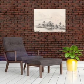 Obraz na szkle - Rysunek krajobrazu w stylu vintage (70x50 cm)