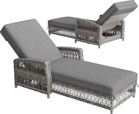 Leżak Regulowany w 4 Pozycjach na Taras z Odpornością na Warunki Atmosferyczne i Rdzawe Rattanowe, 2 osoby, Szary