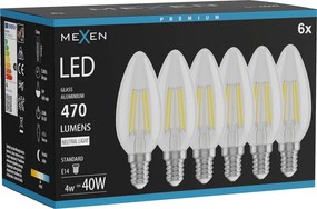 Mexen Vintis 6x żarówka filament LED E14, C35, 4W, Neutralna - 4000K, 470 lm, clear - L154-E14-0427-00x06