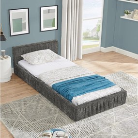 Łóżko dziecięce 90x200 cm z tapicerowanym zagłówkiem, szenila ciemnoszara - bez materaca