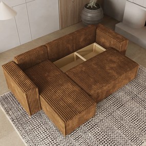 Masseno Narożnik RAVELO z funkcją spania i pojemnikiem na pościel Narozniki L, Rozkładana sofa - Miedziany, TILIA 56