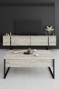 Stolik pod telewizor Luxe Travertine and Black