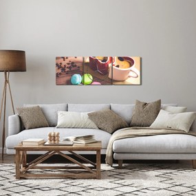 Obraz kawy i makaroników (z zegarem) (90x30 cm)