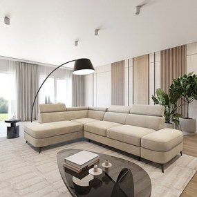 Masseno Narożnik AVISE z funkcją spania i pojemnikiem na pościel Narozniki L, Rozkładana sofa - Kremowy, MATT VELVET 06