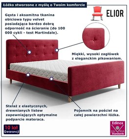 Czerwone tapicerowane łóżko z pojemnikiem 5 rozmiarów P1-Z60