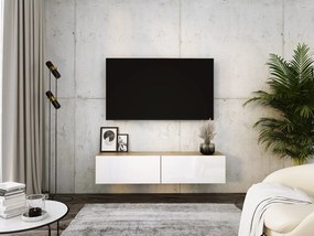 Zawieszana szafka RTV, 140 x 34 x 32 cm, Dąb Wotan / Biały Błyszczący