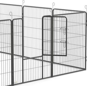 PawHut Zagroda dla szczeniąt, 12 paneli, składana z 2 drzwiami, 12 stalowych paneli, każdy 80 x 100 cm, szara | Aosom PL