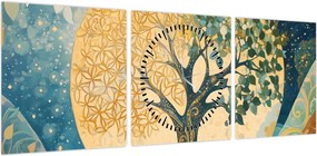 Obraz – Drzewo życia w księżycu (z zegarem) (90x30 cm)