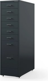 Szafka kartotekowa na kółkach, metalowa, 8 szuflad, na dokumenty, antracytowa, 300x1100x600 mm: SARA V8