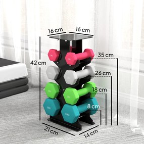 SPORTNOW Zestaw hantli 4 pary ze stojakiem, antypoślizgowe uchwyty, 1-4 kg, sześciokątny | Aosom PL