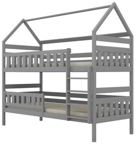 Łóżko piętrowe domek FELIKS 180x90 szare drewniane trzyosobowe KOCOT KIDS