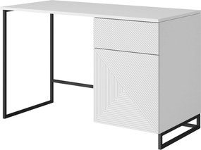 Biurko Asha 120 cm z szufladą - biały mat / czarny stelaż