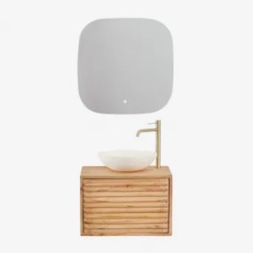 Zestaw Wiszących Mebli Łazienkowych Z Drewna Deleyna Naturalna & Cement Okrągły Biały Ø40 Cm Zavion & Kwadratowa - Sklum