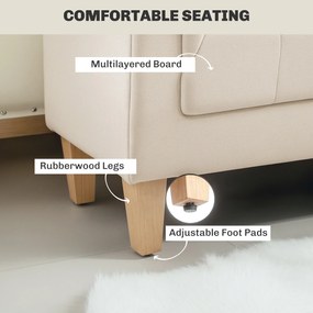 HOMCOM Ławka tapicerowana w stylu vintage z pokryciem z szenuilu, podłokietniki, 2 poduszki, ramka z drewna, ławka do sypialni, salonu, przedpokoju, 115 x 44 x 58 cm, Beżowy