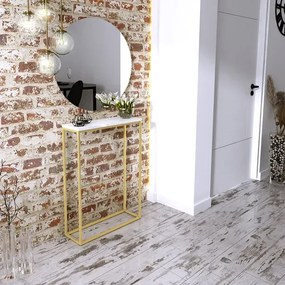 Wąska konsola w stylu glamour złoty + biały połysk - Carello 6X