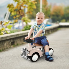 AIYAPLAY Dziecięce Auto do Pocierania, Design Vintage, Ukryty Schowek, System Antywywrotowy, Klakson, 12-36 Miesięcy, Kremowy