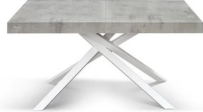 Stół drewniany, wykończenie cementowo-szare, podstawa biała, rozkładany 160x90 - FORTE DEI MARMI
