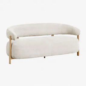 Sofa Dwuosobowa Z Tkaniny Chenille I Żelaza Jolie Brąz Drewna & Kremowo-beżowy Szenil - Sklum