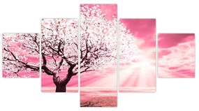 Różowy obraz drzewa (125x70 cm)