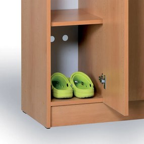 Drewniana szafka ubraniowa S5, 3-drzwiowa, 1900 x 900 x 420 mm, zamek cylindryczny, szary/pomarańczowy