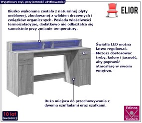 Biurko podświetlane 160 cm szary dąb sonoma - Elvon