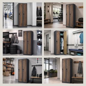 Szafka pracownicza dwukomorowa antracytowa, orzech, 600x1800x500 mm: KACPER II Eco Design